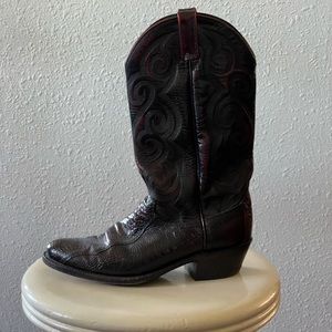 Then posted maroon color ostrich skin boots